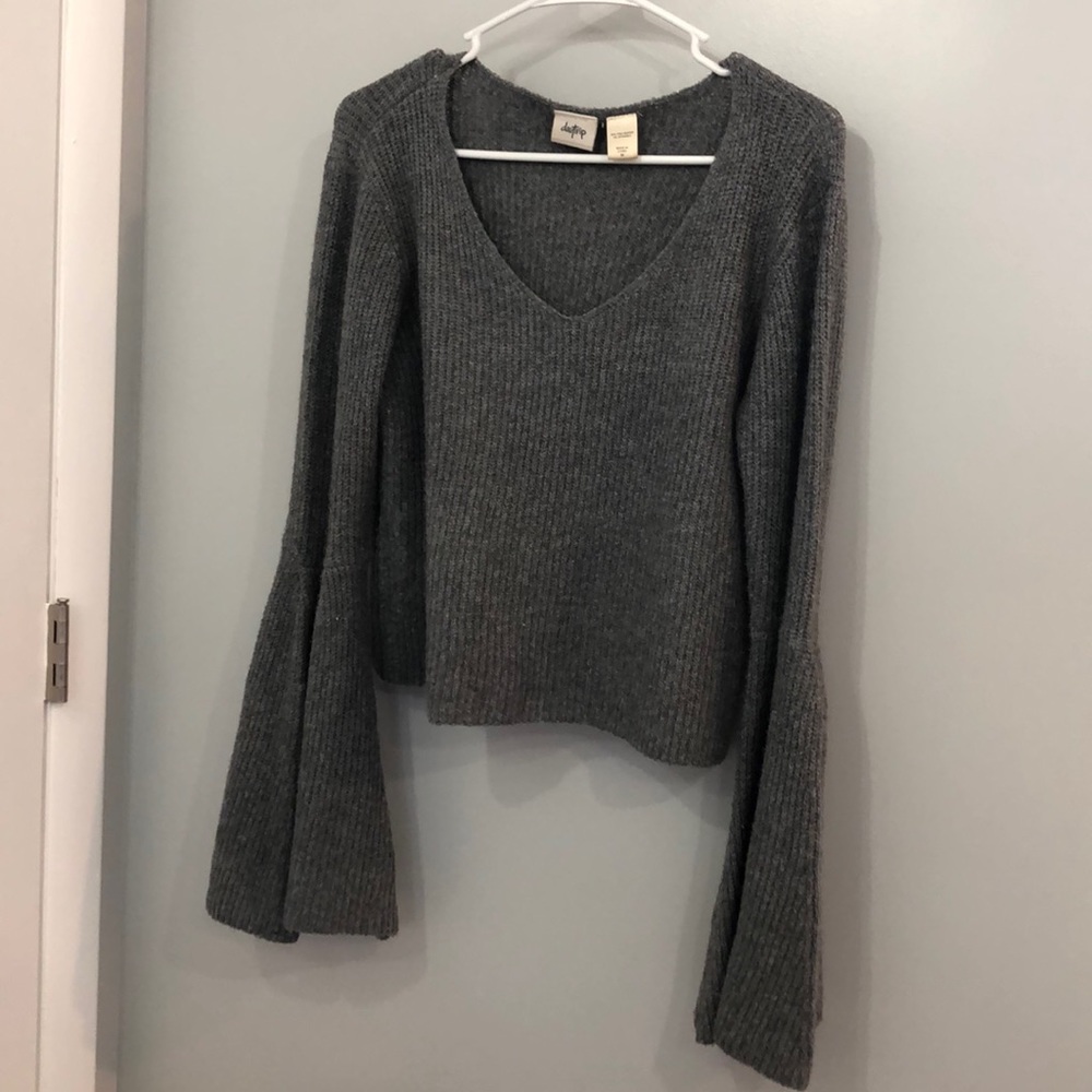 Gray Top with Flare Sleeves